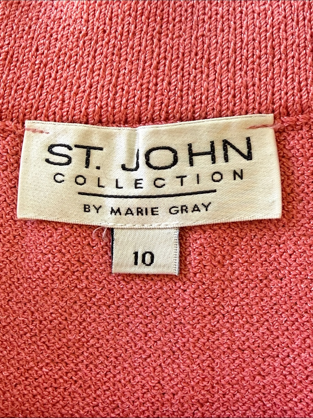 St. John Collection Pink Knit Zip-Front Cardigan w/Black Felt appliqué Trim Sz.6 - Picture 8 of 8